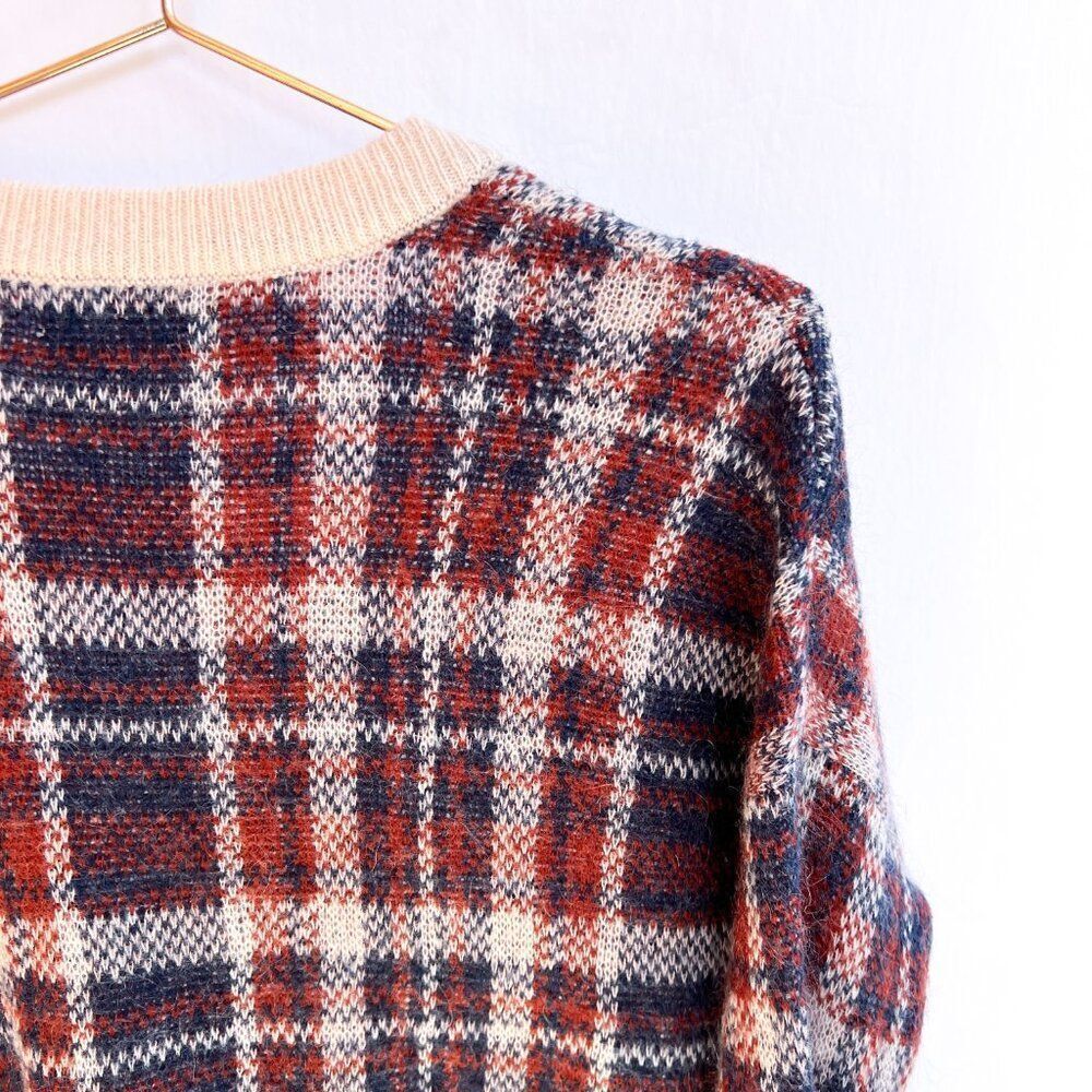 Banana Republic Orange Blue Plaid V Neck Wool Mohair Sweater Small - Picture 6 of 9